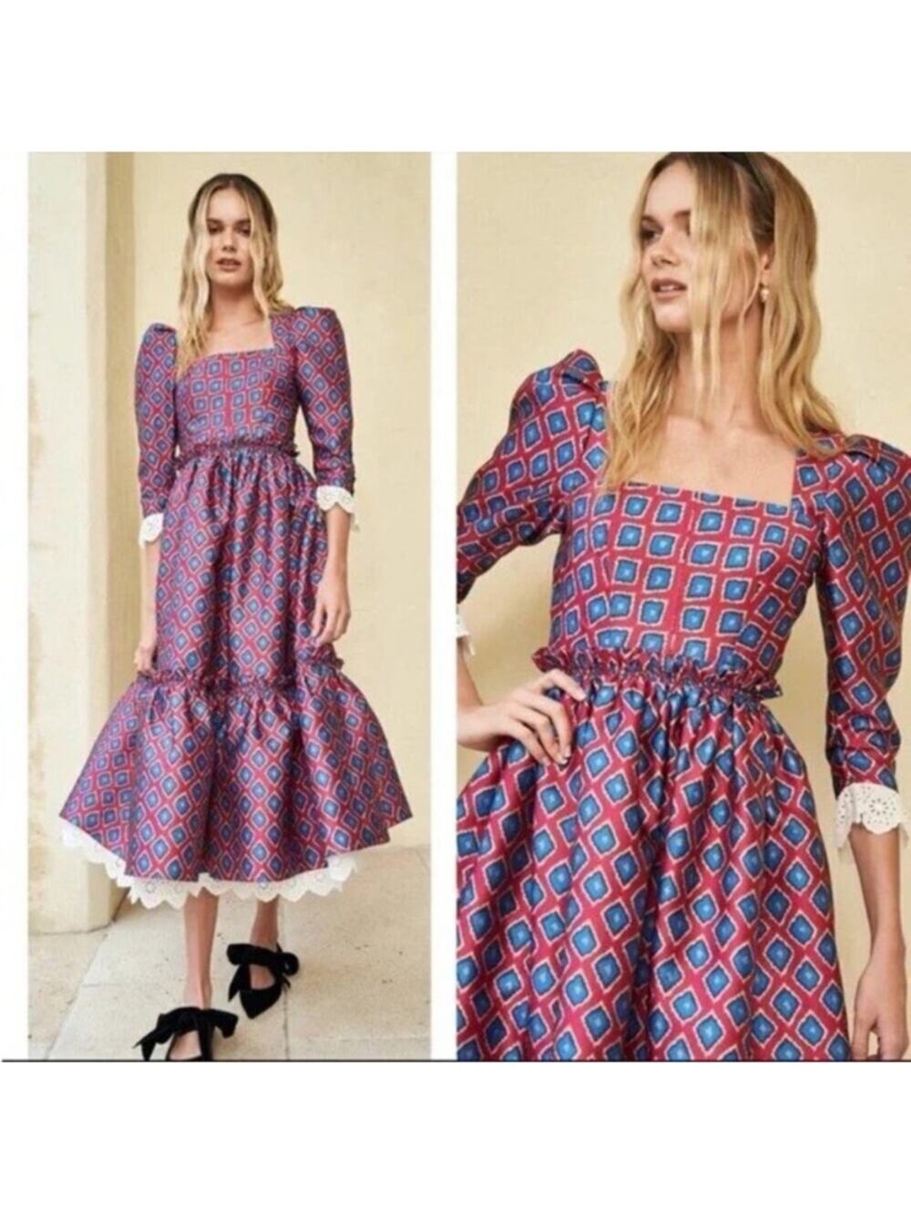 Hunter Bell Gillian Midi‎ Dress in Ikat Rouge Sz 2 NWOT